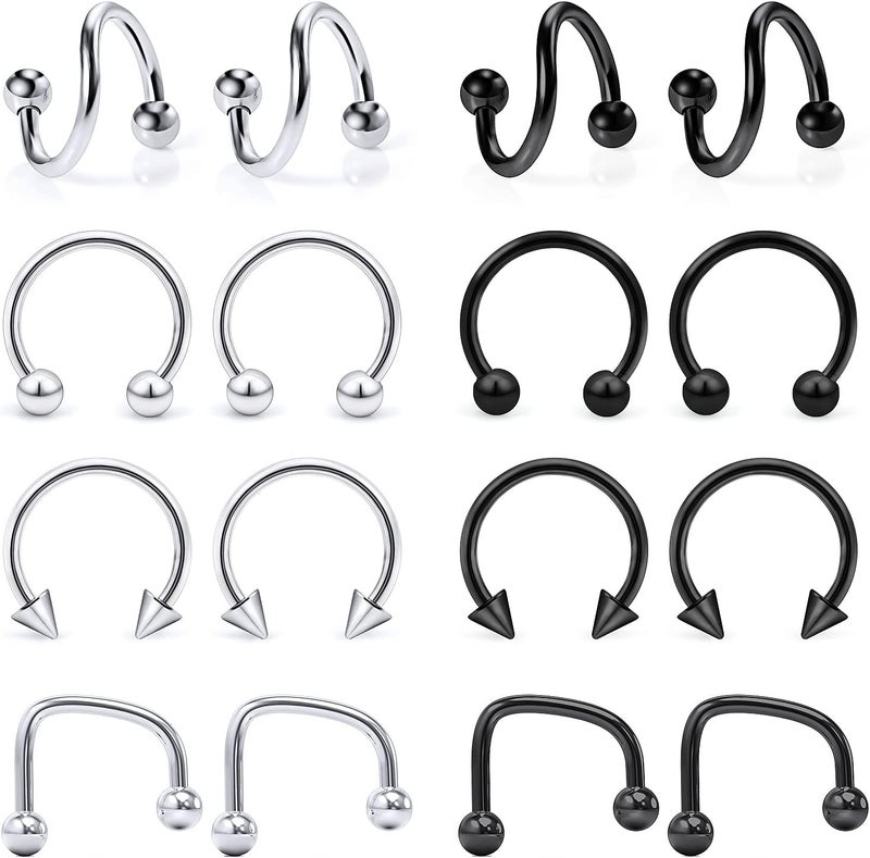 Hoeudjo 16g Lip Rings Stainless Steel Snake Bite Piercing Jewelry Labret Jewelry Medusa Piercing Jewelry Spiral Barbell Helix Tragus Earrings Hoop Horseshoe Septum Ring Cartilage Piercings - Image 1